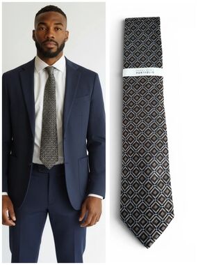 🆕️ Perry Ellis Williams Classic Geometric Pattern Men's Tie - brown